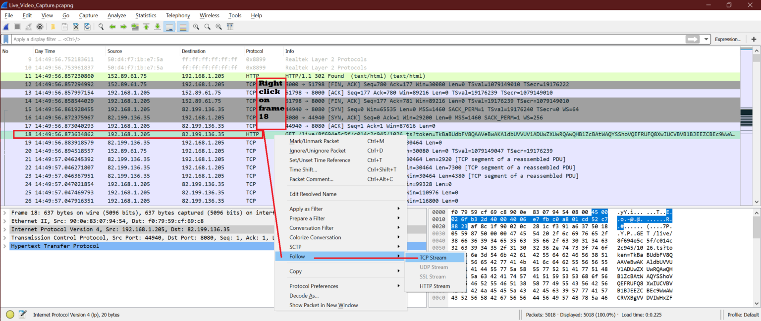 How to extract live video file from Wireshark Capture? WiFi and