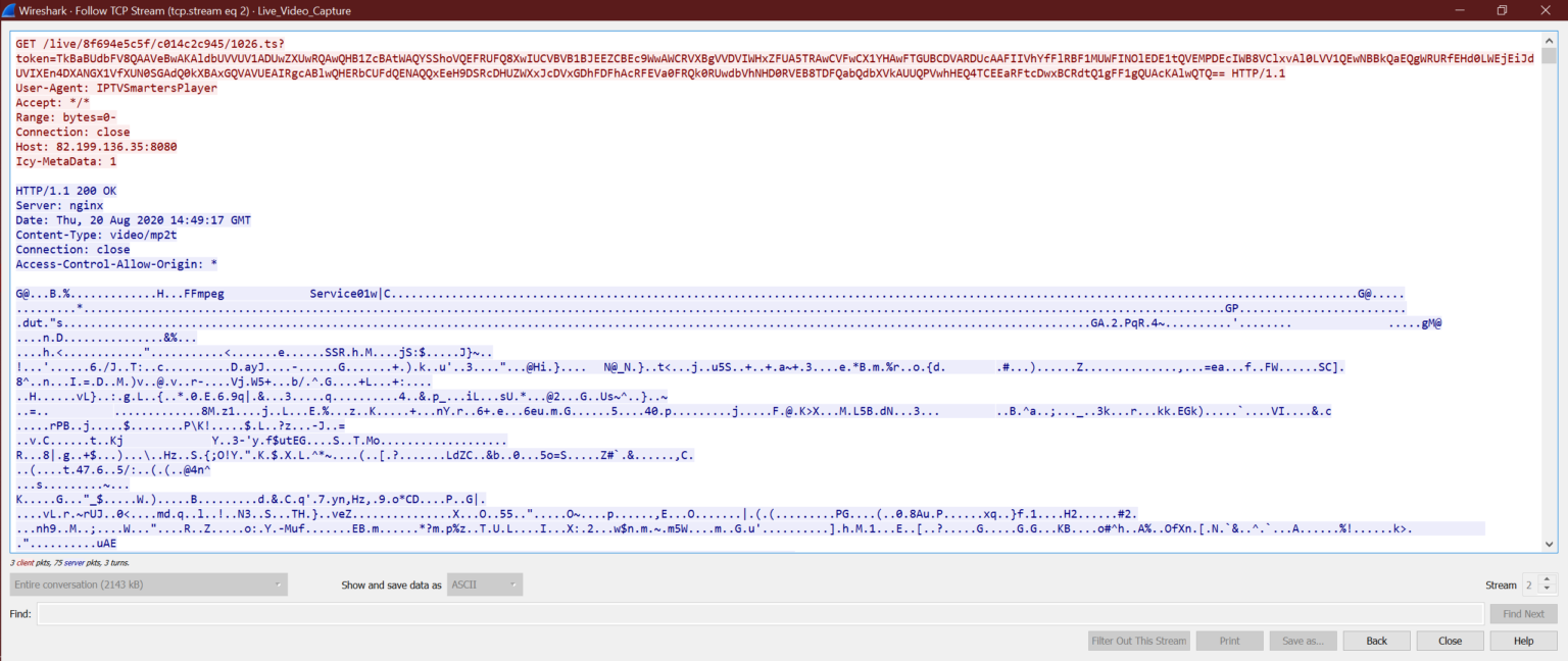 How to extract live video file from Wireshark Capture? WiFi and