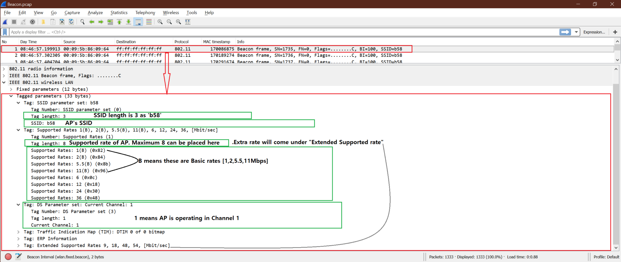 Beacon Frame Analysis WiFi and Wired Network