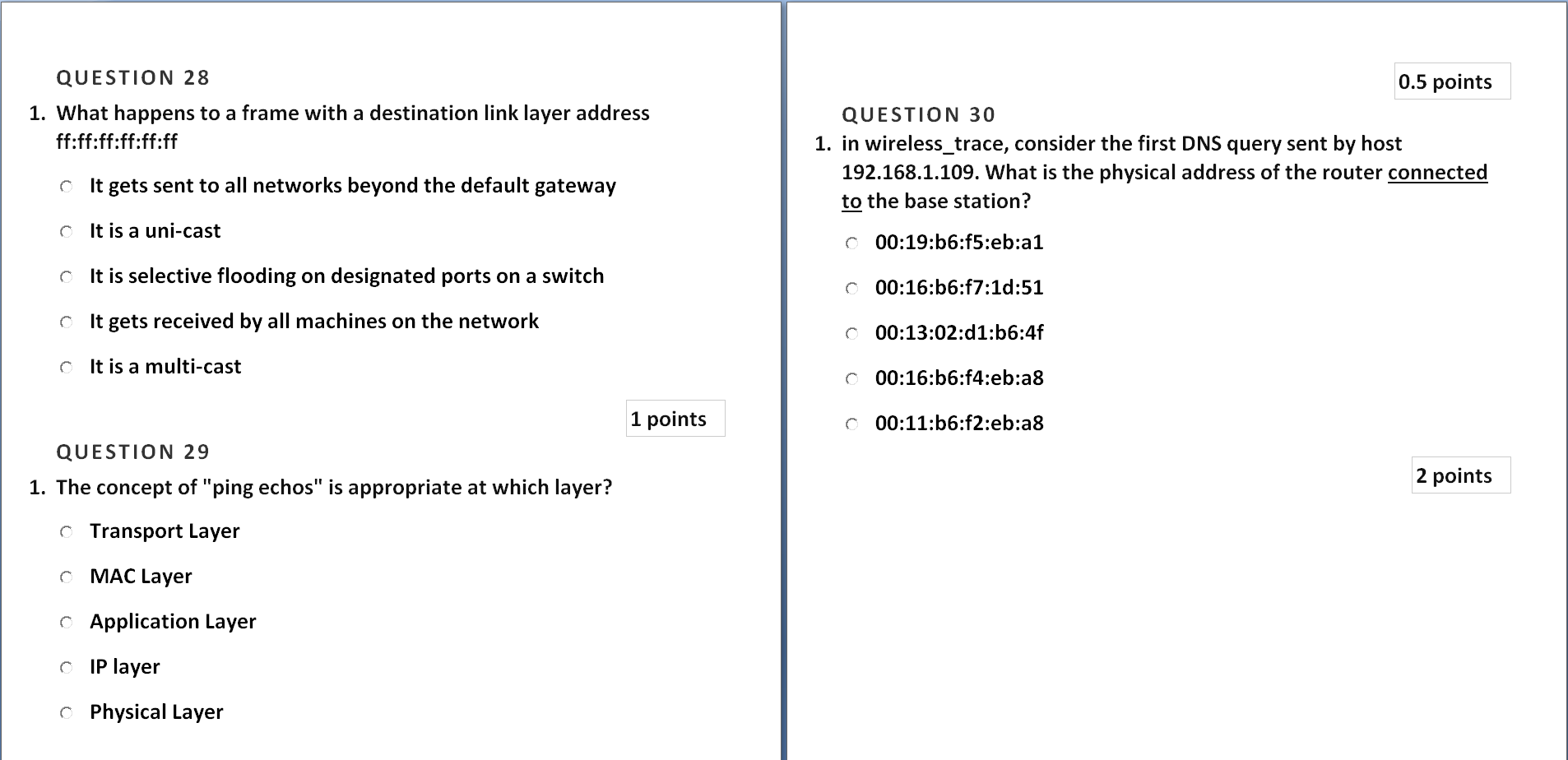 WLAN (802.11) and basic Networking sample MCQ and answers set1 WiFi
