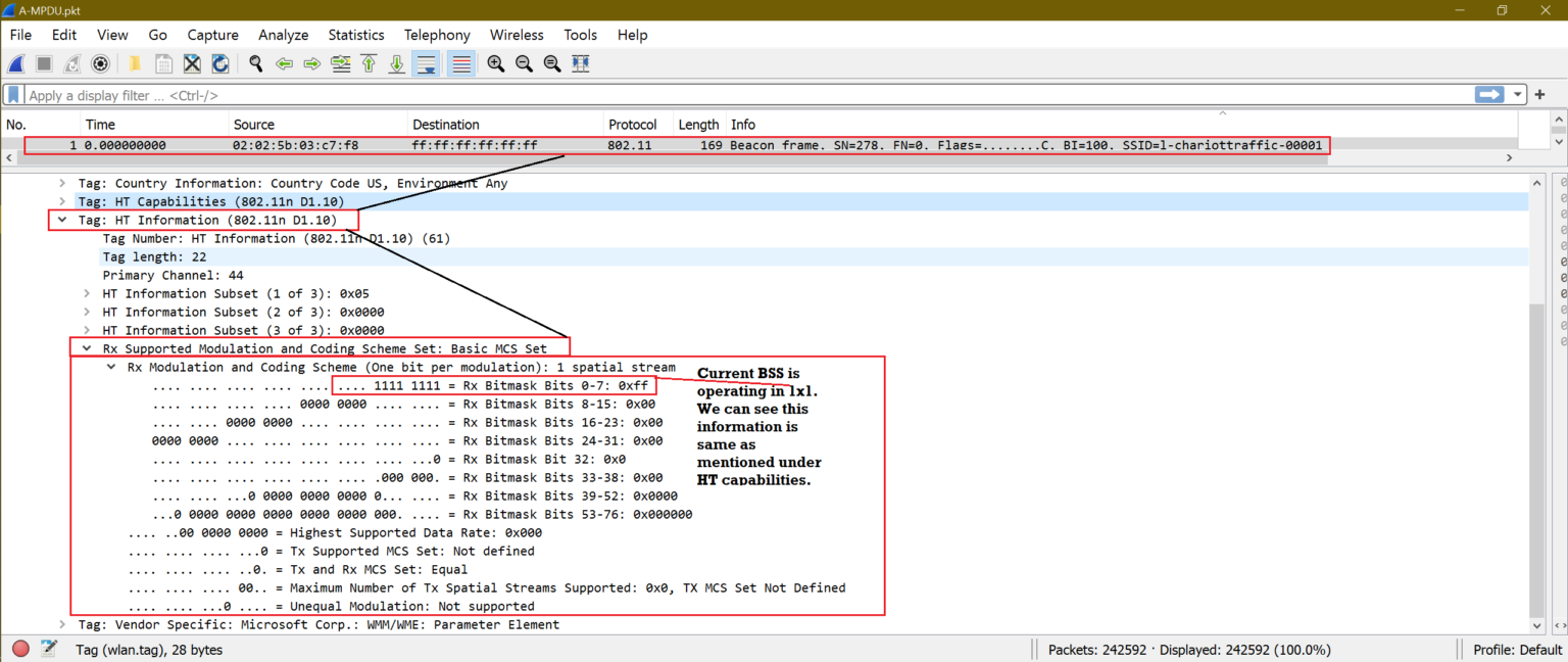 11n Beacon frame analysis using Wireshark WiFi and Wired Network